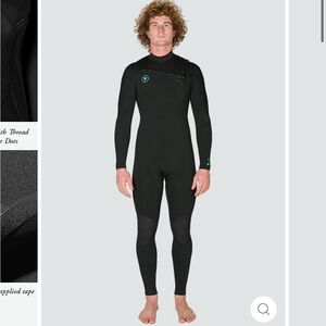 VISSLA Men's Full Chest-Zip Wetsuit in Black with Teal Accents